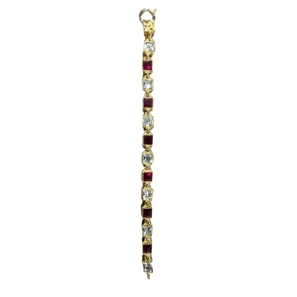 Gold-Toned Bracelet with Red and Clear Rhinestones